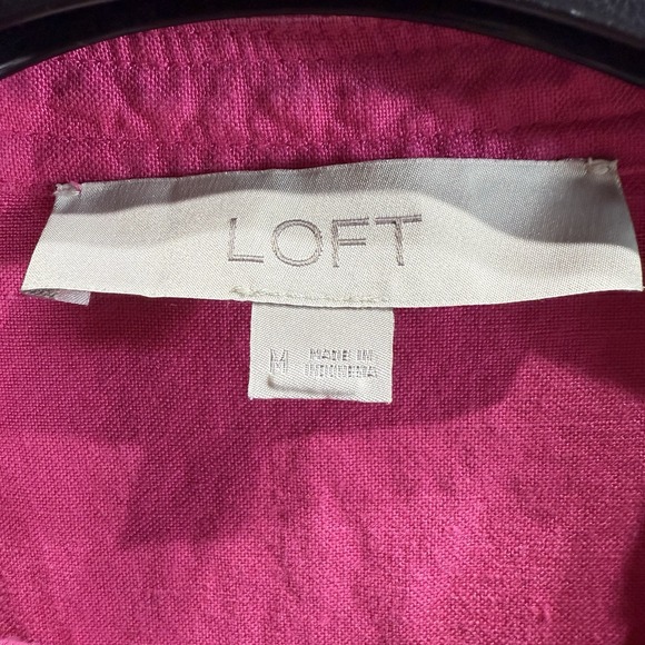 LOFT Flutter Sleeve Dress Women's Medium Hot Pink Linen Blend Pintuck Boho Tunic - Picture 3 of 6